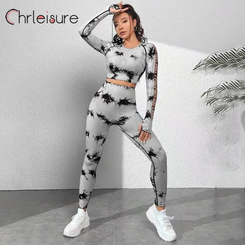 Tie-Dye Side Hollow Long Sleeve Top Set