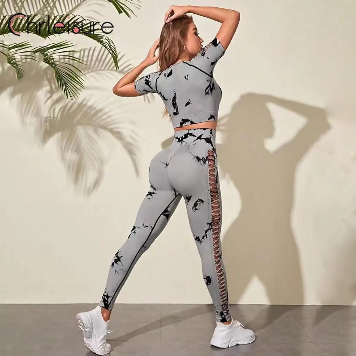 Tie-Dye Side Hollow Long Sleeve Top Set